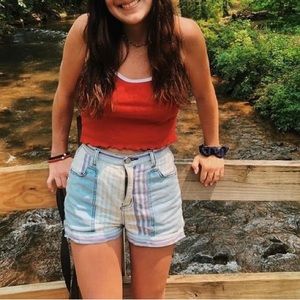 BDG shorts. blue, cream, and lavender in color.